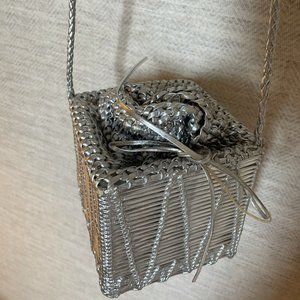 Silver Woven Leather Box Bag